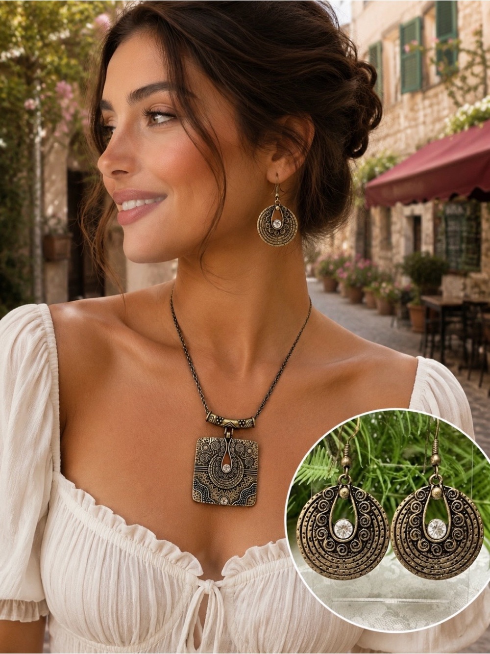 Antique gold tone necklace set